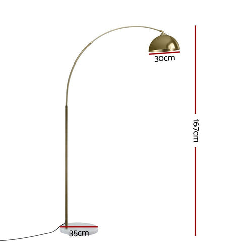 Artiss Modern Arched Floor Lamp Gold Brass Standing Heavy-Duty Marble Base for Living Room Bedroom