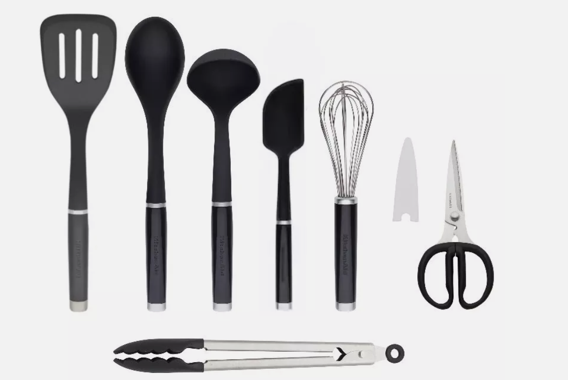 KitchenAid 7-Piece Tool & Gadget Set – Black – Heat Resistant & Dishwasher Safe