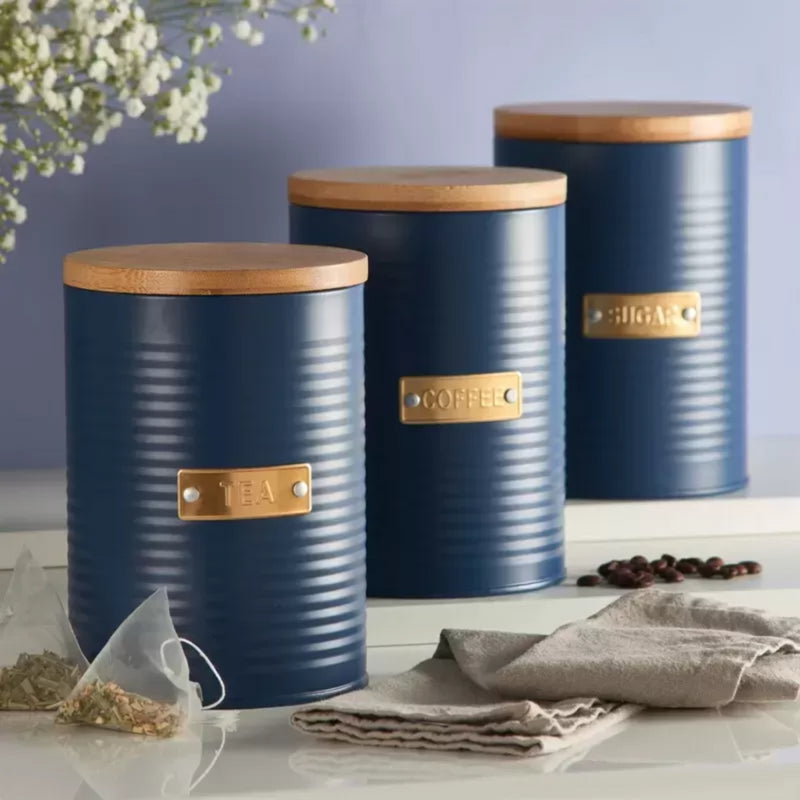 Typhoon Living Otto 1.4L Canister Set | Sugar, Tea, Coffee, Utensil Pot - Navy