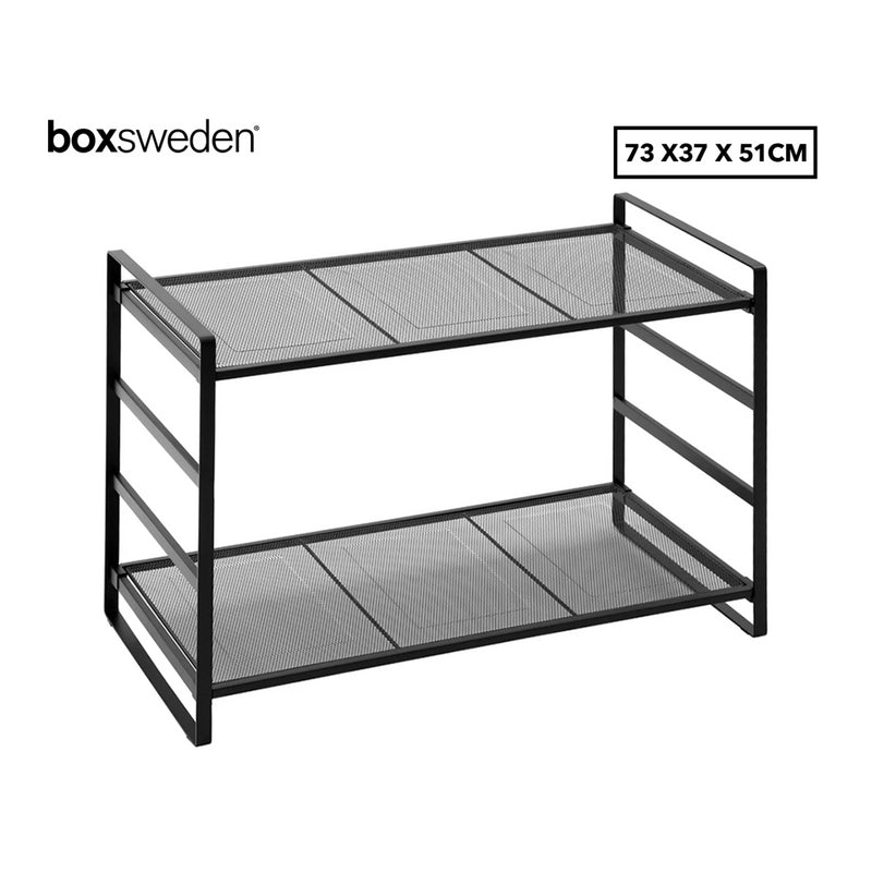 Boxsweden 2-Tier Mesh Wire Storage Shelf Organizer Rack 73cm – Black