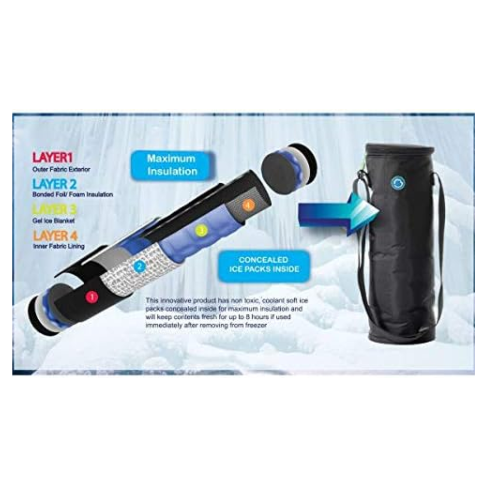 Freezable Insulated Wine Bottle Cooler Bag Black