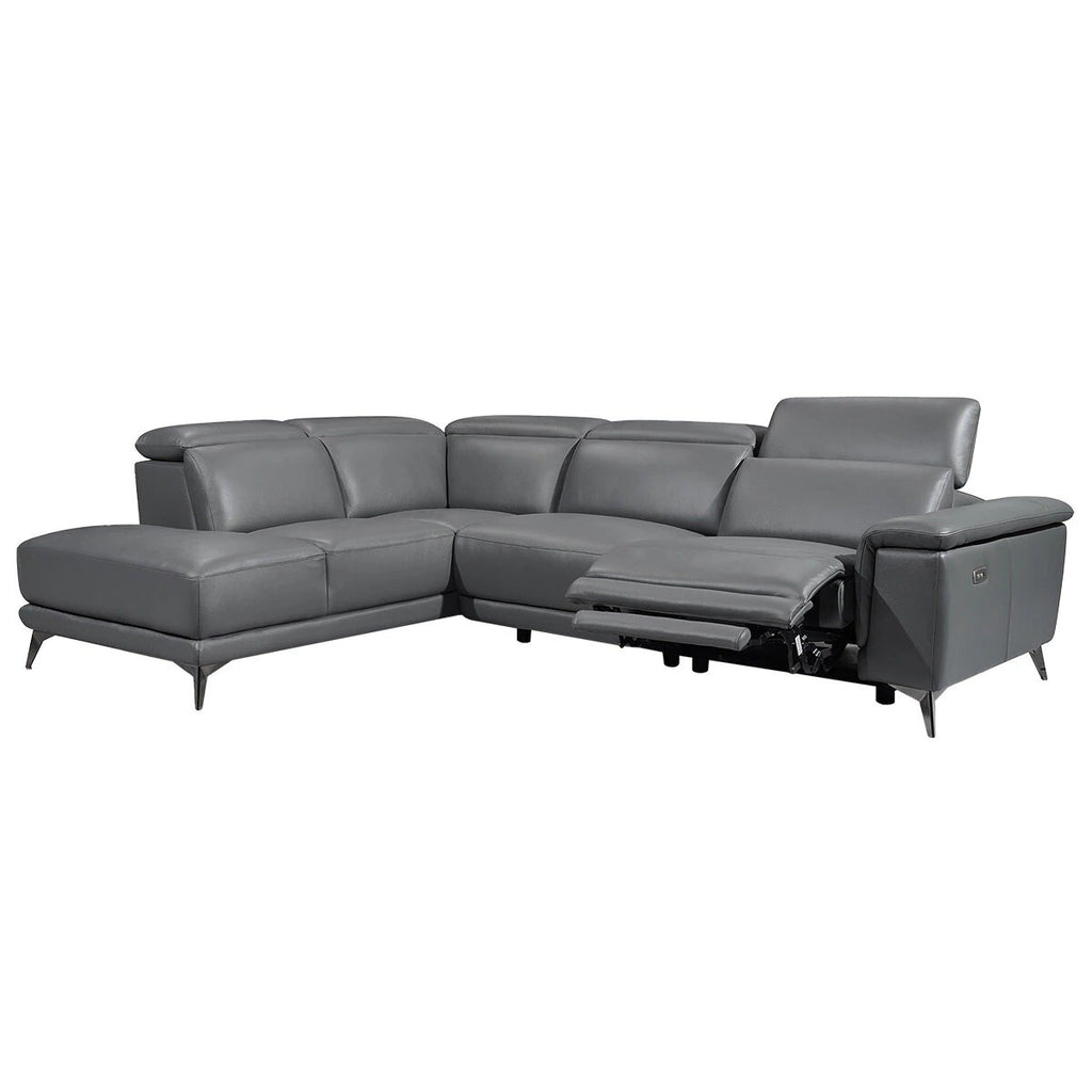Valencia Pista Leather Reclining Sectional Lounge Left Chaise Grey