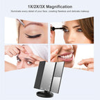 Pink 360° Rotating LED Tri-Fold Makeup Mirror – 22-Bulb Illuminated Vanity Mirror with 1X/2X/3X Magnification