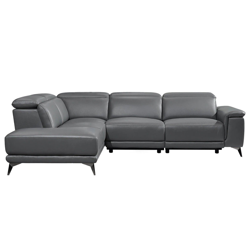 Valencia Pista Leather Reclining Sectional Lounge Left Chaise Grey