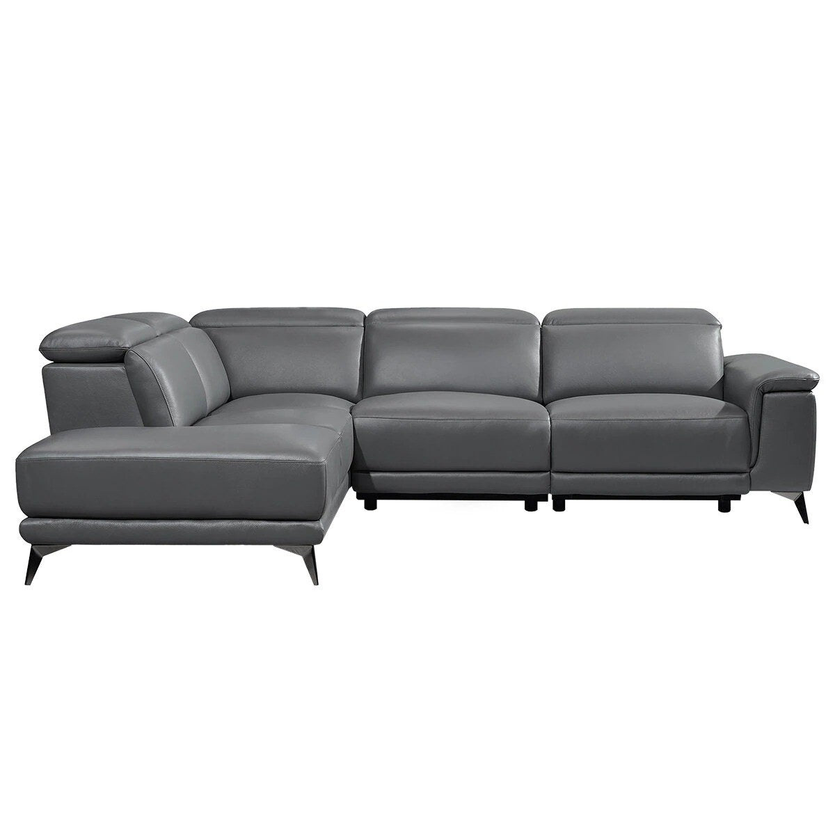 Valencia Pista Leather Reclining Sectional Lounge Left Chaise Grey
