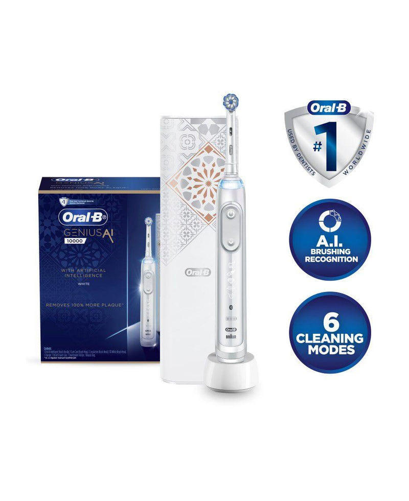 Genius AI Electric Toothbrush with 3 Heads & Smart Travel Case - White