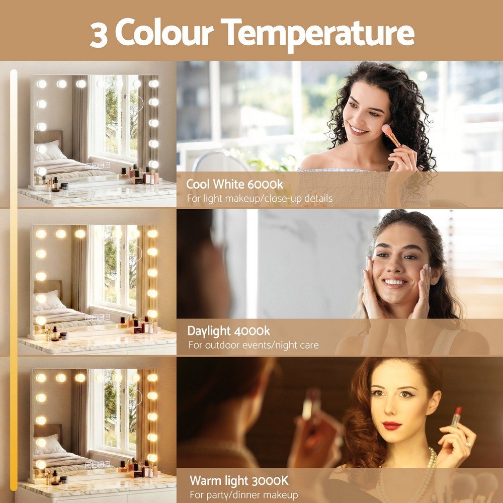 Embellir Bluetooth Makeup Mirror 80x58cm Hollywood Vanity with LED Light Wall