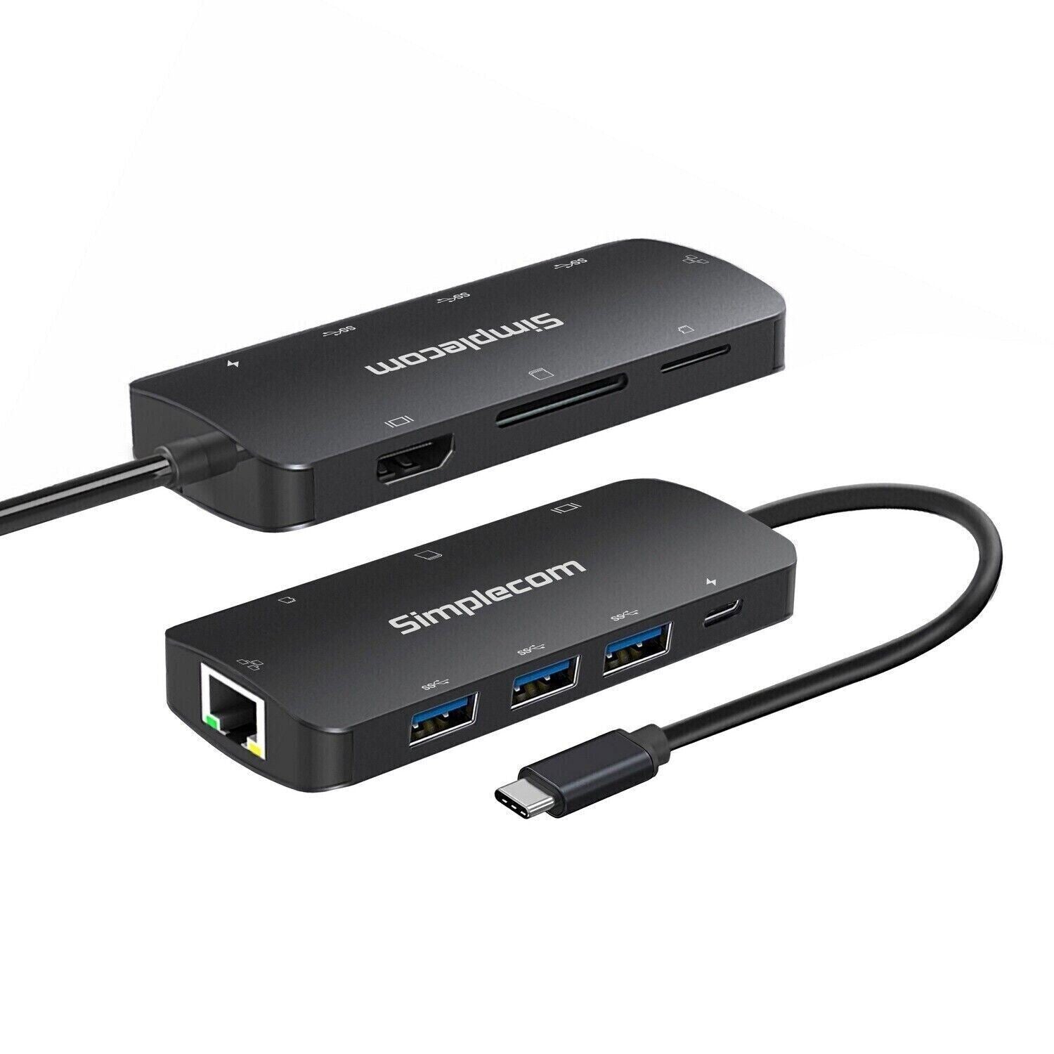 Simplecom CHT580 USB-C SuperSpeed 8-in-1 Multiport Hub Adapter HDMI 2.0 Docking