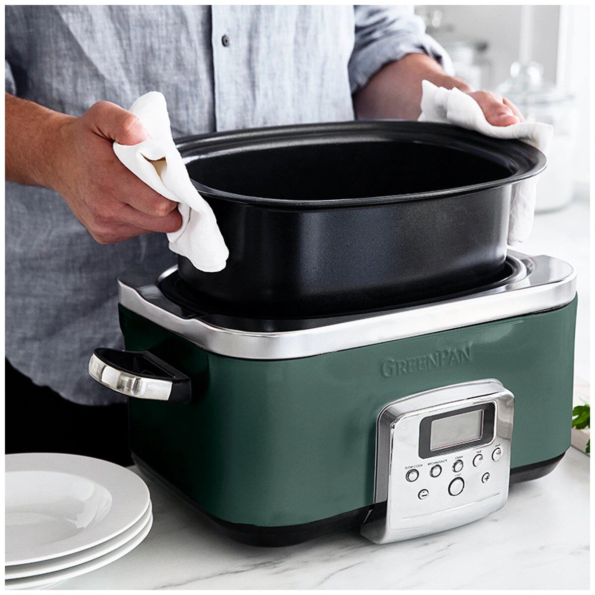 GreenPan 6L Slow Cooker CC009380-001 Pine Green