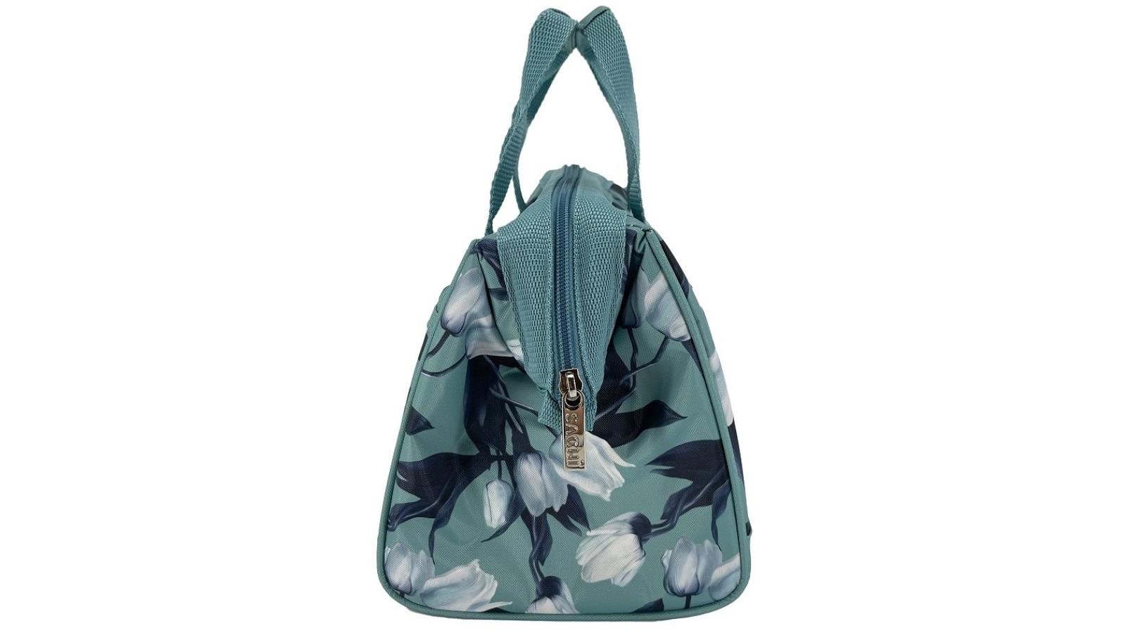 Sachi Insulated Lunch Bag - White Tulips Design, Portable & Stylish
