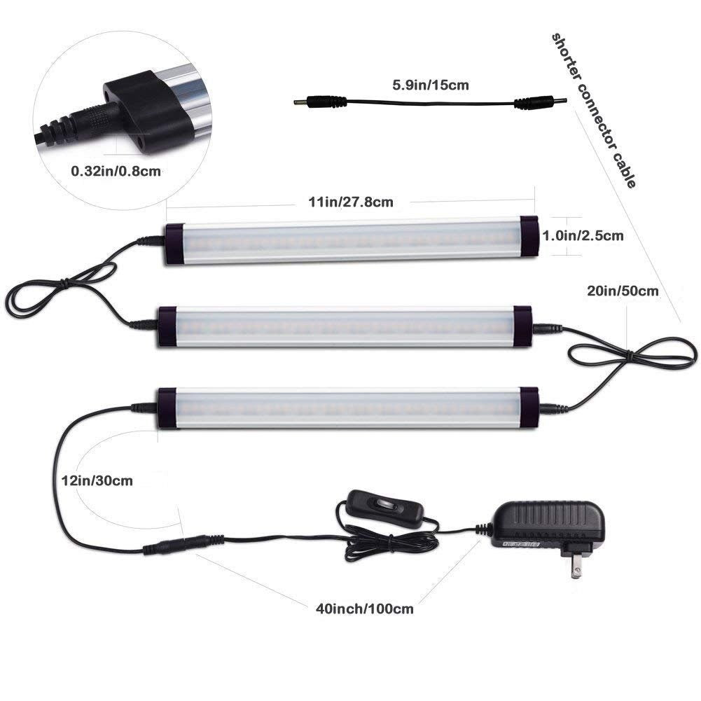 Dimmable Led Under Cabinet Lighting Bar Linkable Kits with Rocker Switch Under Counter Kitchen,Showcase,Shelf Lighting(3 Panel Kits Cold White)
