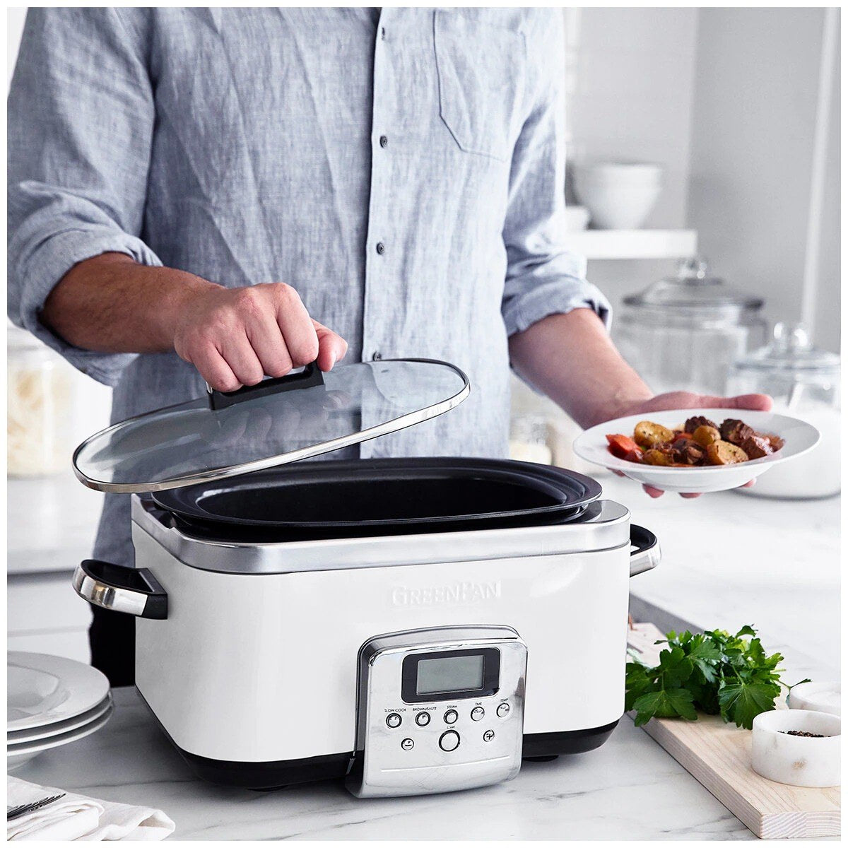 GreenPan 6L Slow Cooker CC005724-003 Cloud Cream