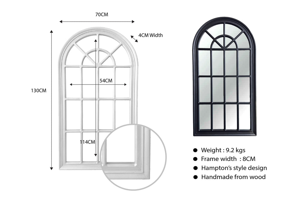 Window Style Mirror - Black Arch 70 CM x 130 CM