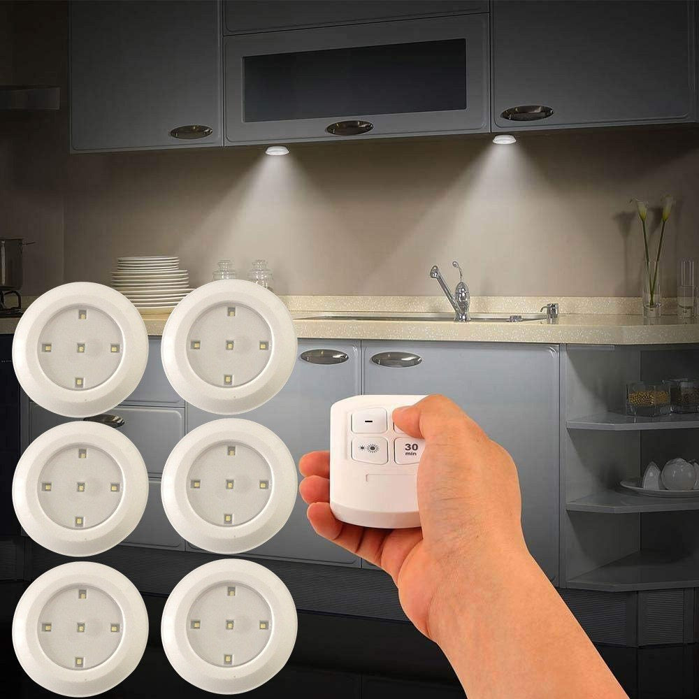 6 LED Light Set with Remote - Cool White for Cabinets & Displays