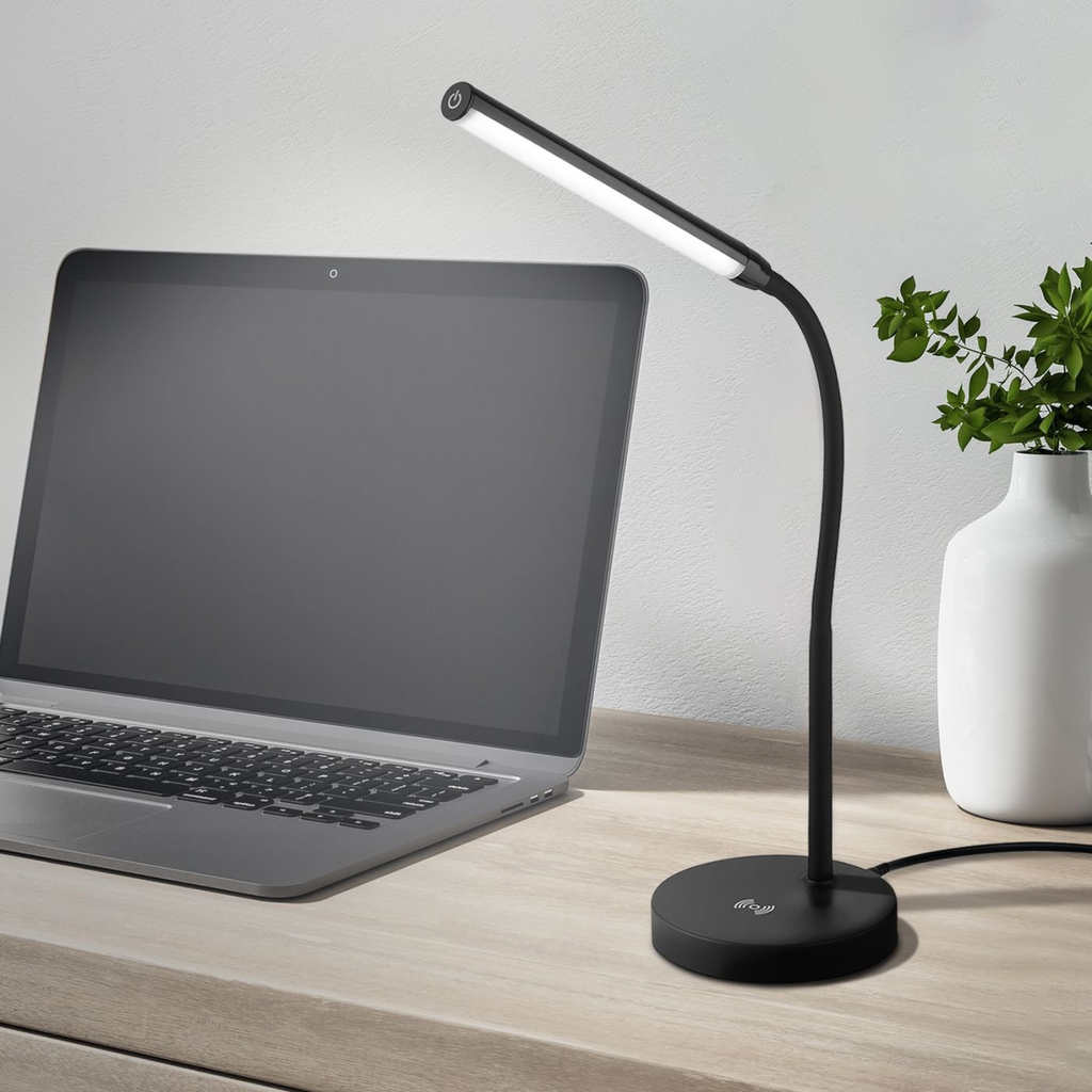 LED Table Desk Lamp W/ Wireless Phone Charging Touch Control Verve Design Black