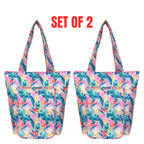 2 x Sachi Insulated Market Tote Folding Portable Shopping Carry Bag - Botanical