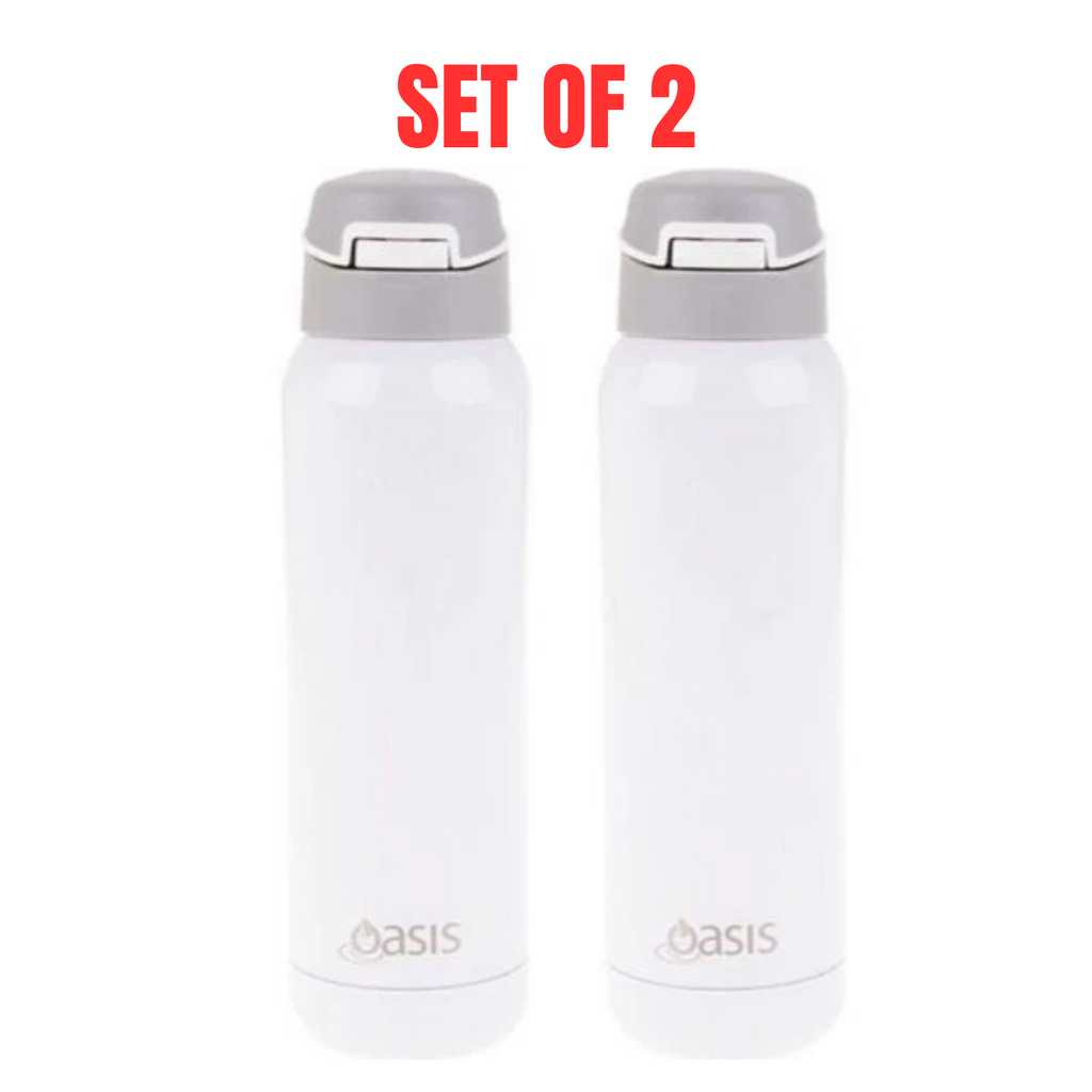 2 x Oasis Insulated Sports Water Bottle Stainless Steel With Straw Oasis 500ml - White
