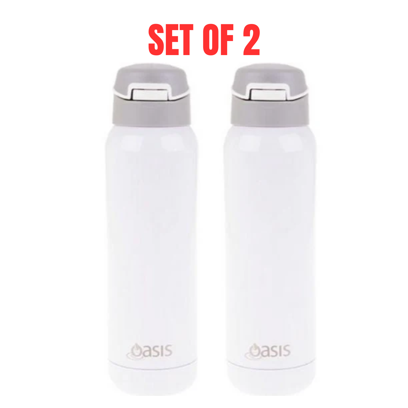 2 x Oasis Insulated Sports Water Bottle Stainless Steel With Straw Oasis 500ml - White