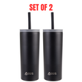 2x Oasis Super Sipper Insulated Tumbler w/ Silicone Head Straw 600ml Mug - Black