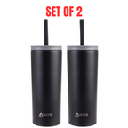 2x Oasis Super Sipper Insulated Tumbler w/ Silicone Head Straw 600ml Mug - Black
