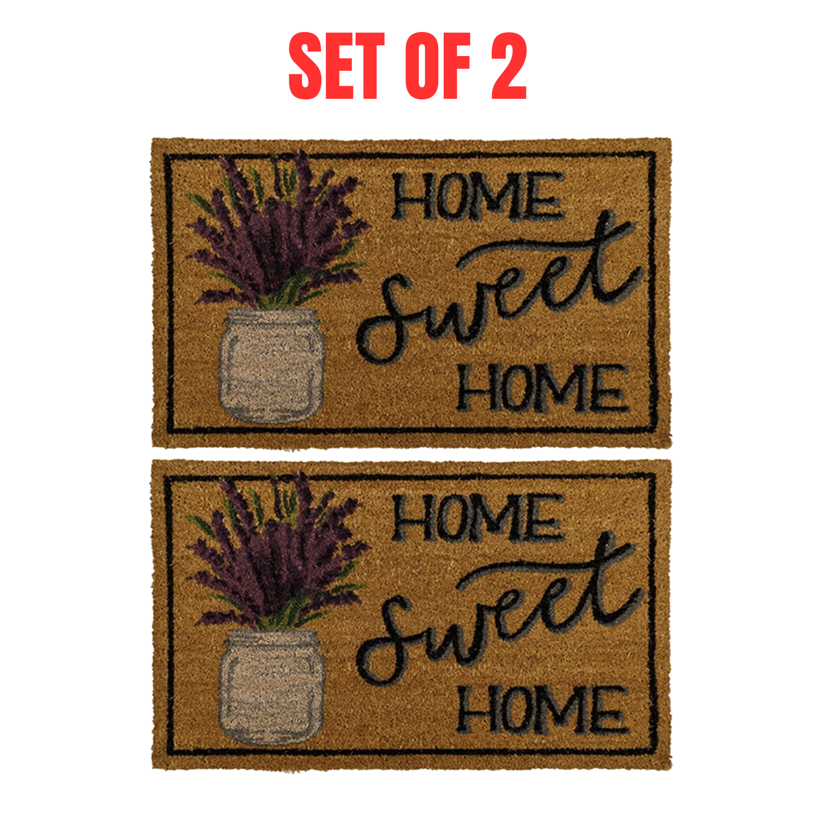 2 x Sweet Home mat Doormat for Front Door Entryway Outdoor Floor mat Cursive Natural Coconut Coir Mat
