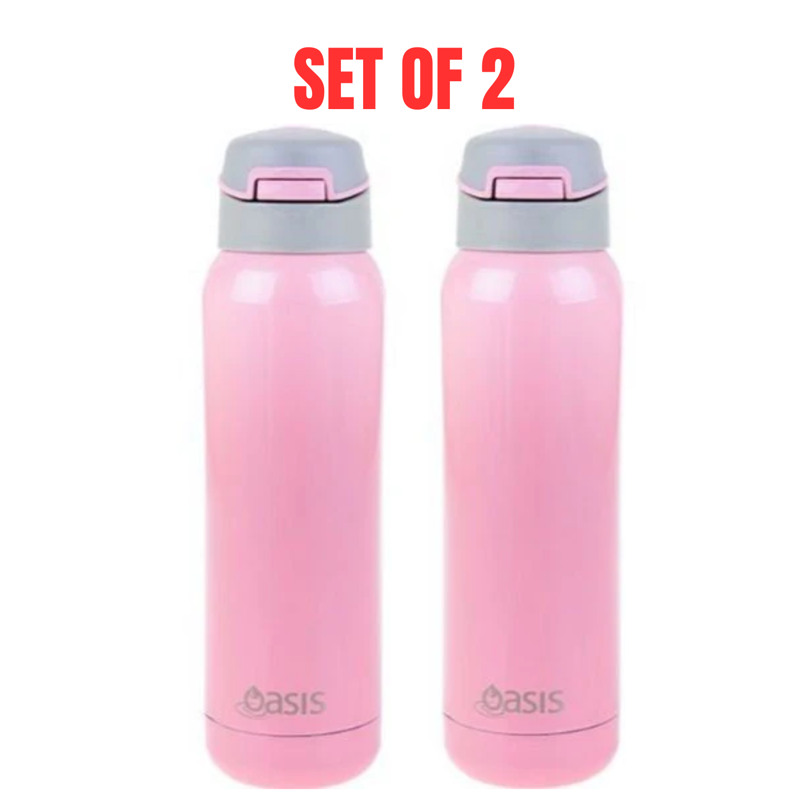 2 x Oasis Insulated Sports Water Bottle Stainless Steel With Straw 500ml - Soft Pink