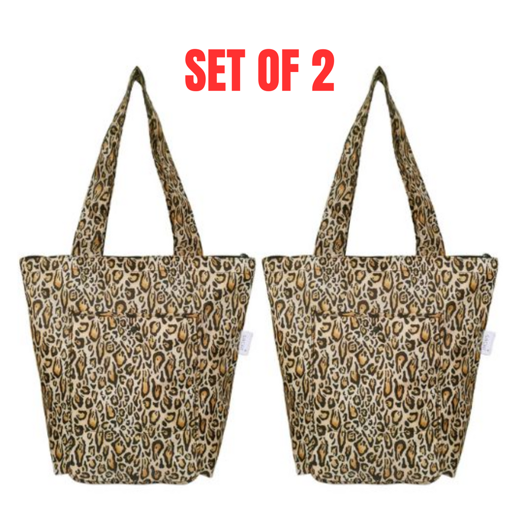 2x Sachi Insulated Market Tote Folding Portable Shopping Carry Bag Leopard Print