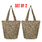 2x Sachi Insulated Market Tote Folding Portable Shopping Carry Bag Leopard Print