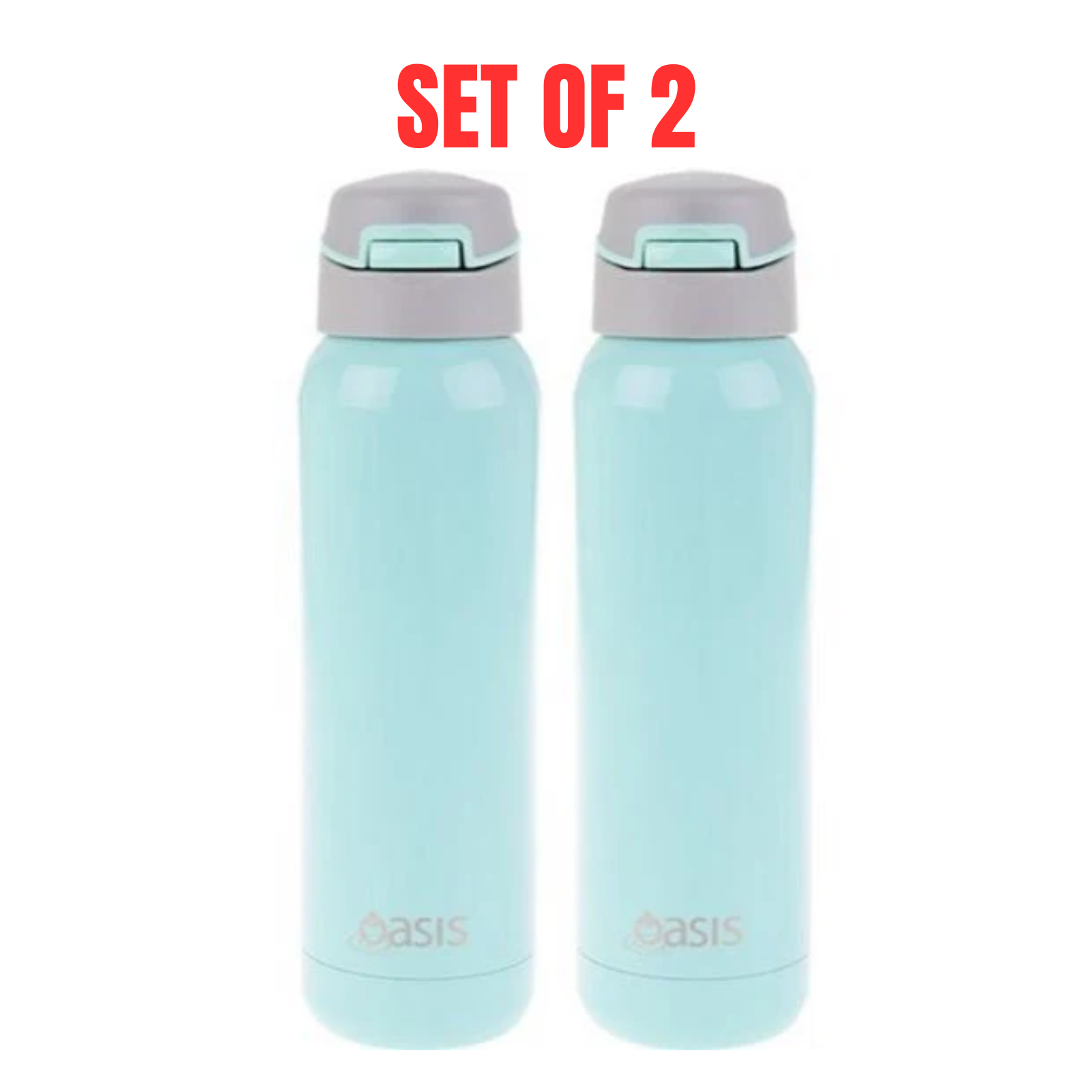 2 x Oasis Insulated Sports Water Bottle Stainless Steel With Straw 500ml - Spearmint