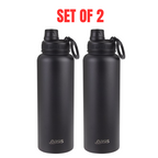 2 x Oasis 1.1L Stainless Steel Insulated Sports Bottle with Screw Cap - Black
