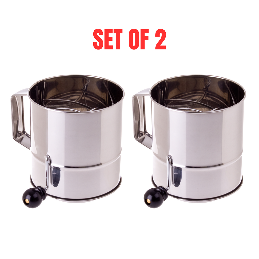 X2 Flour Sifter With Crank Handle Stainless Steel Kitchen Baking 5 Cup Capacity