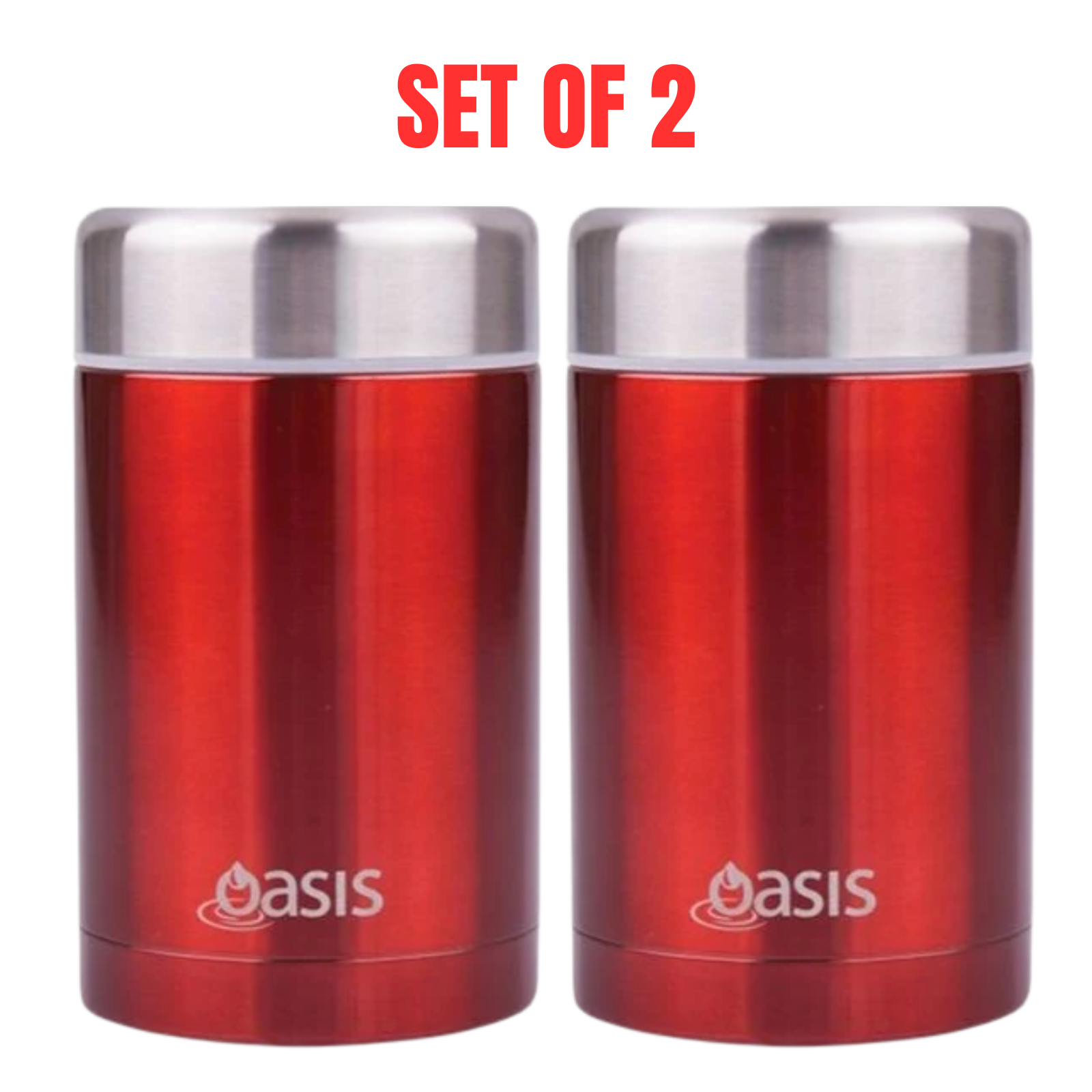 2 x Food Flask Vacuum Insulated Stainless Steel Soup Jar Container 450ml - Red