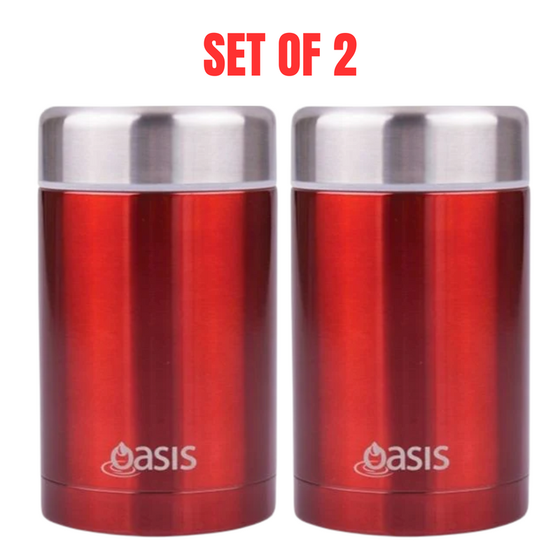 2 x Food Flask Vacuum Insulated Stainless Steel Soup Jar Container 450ml - Red