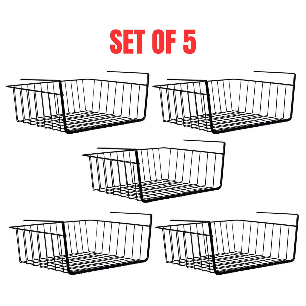 5x Wire Undershelf Storage Basket Under Shelves Hanging Baskets Organiser, Black