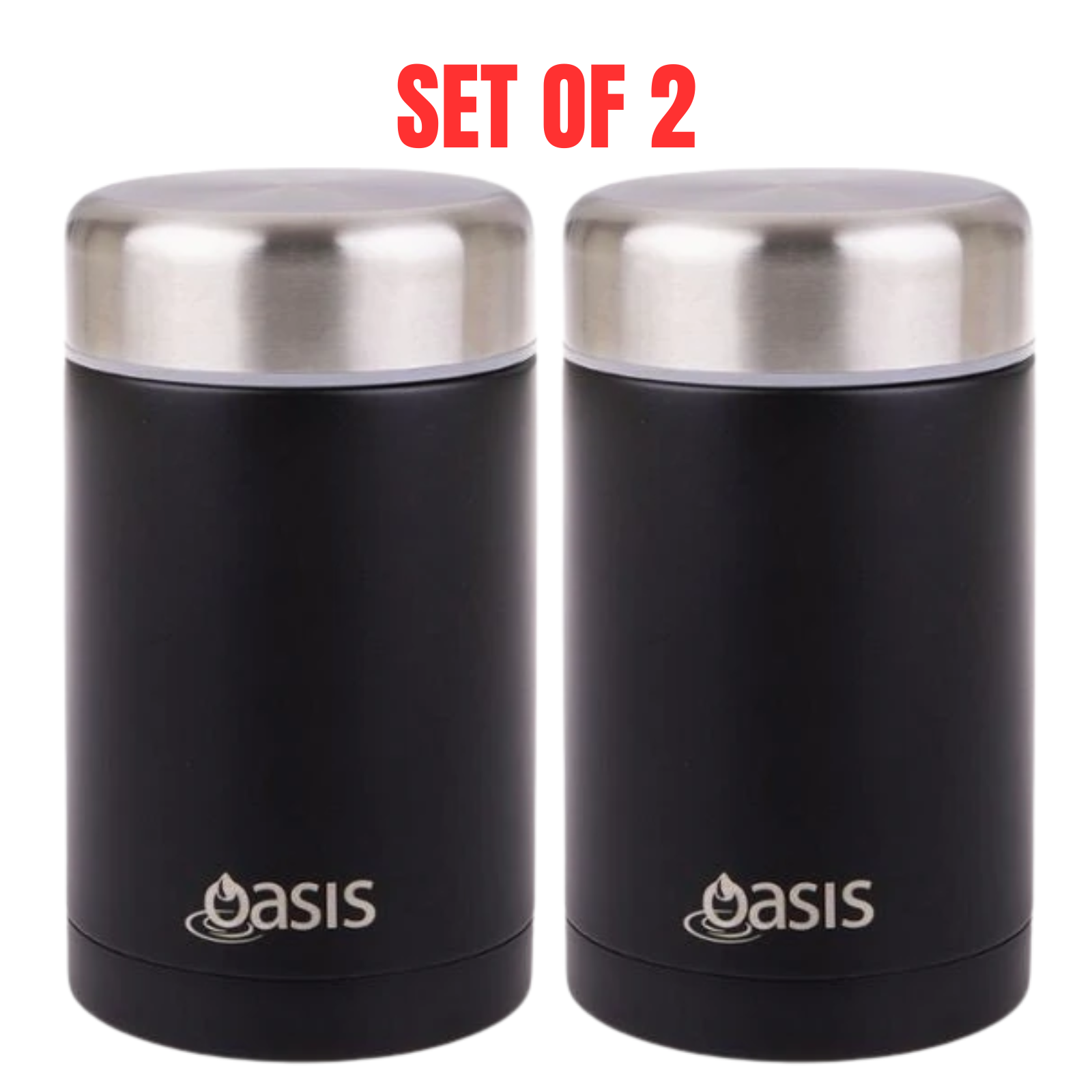 2 x Food Flask Vacuum Insulated Stainless Steel Soup Container 450ml Matte Black