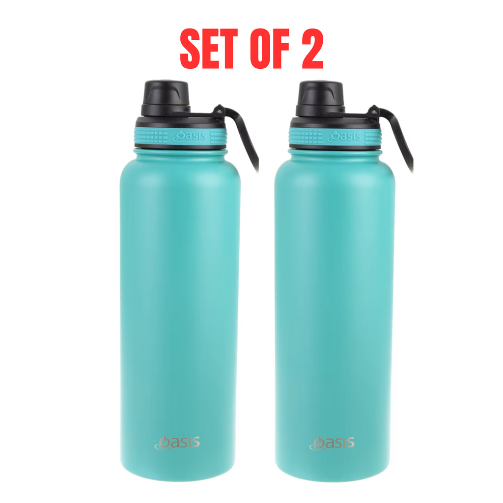 2 x Oasis 1.1L Stainless Steel Insulated Sports Bottle w/ Screw Cap - Turquoise