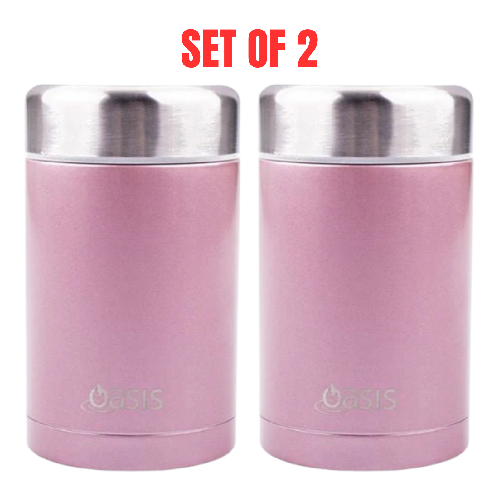 2 x Food Flask Vacuum Insulated Stainless Steel Soup Jar Container 450ml - Blush