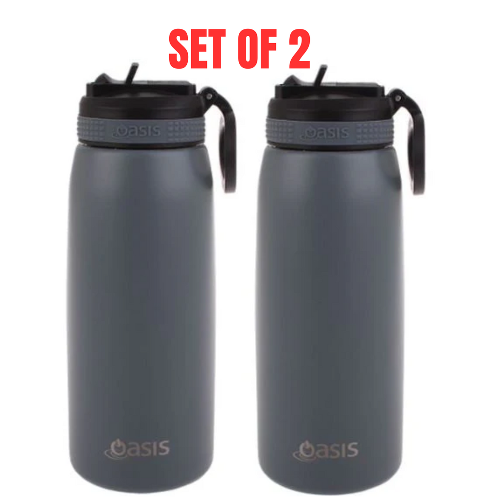 2 x Oasis 780ml Stainless Steel Insulated Drink Bottle w/ Sipper Straw - Steel