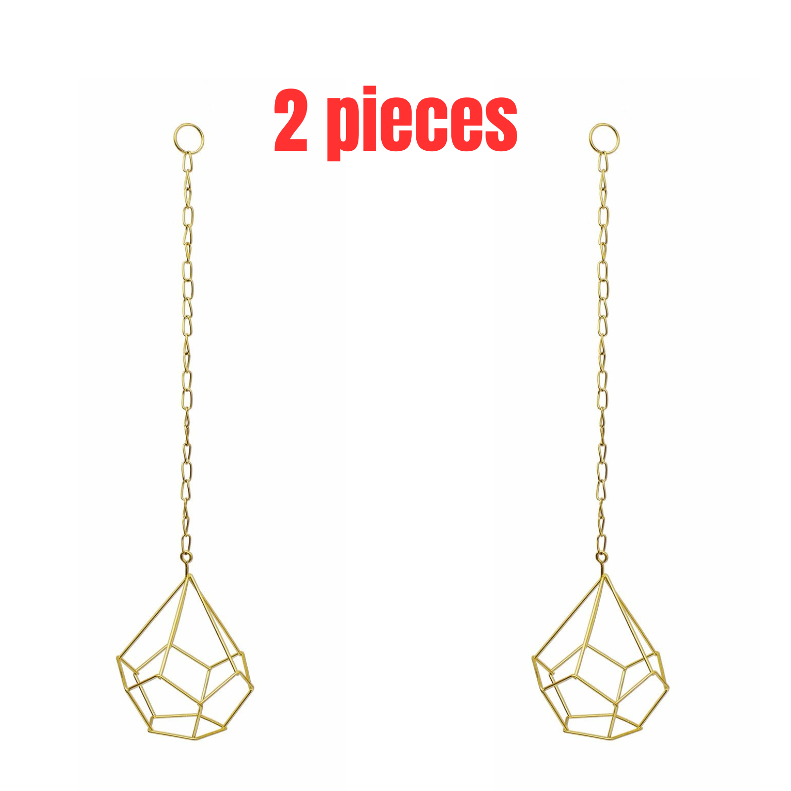 2x Chain Hanging Air Planter Gold Geo Plant Holder Hanger Flower Pot Display