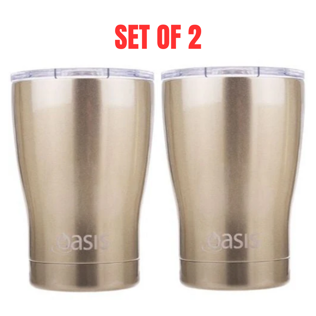 2 X Insulated Travel Double Wall Cup With Lid Stainless Steel 340ml - Champagne