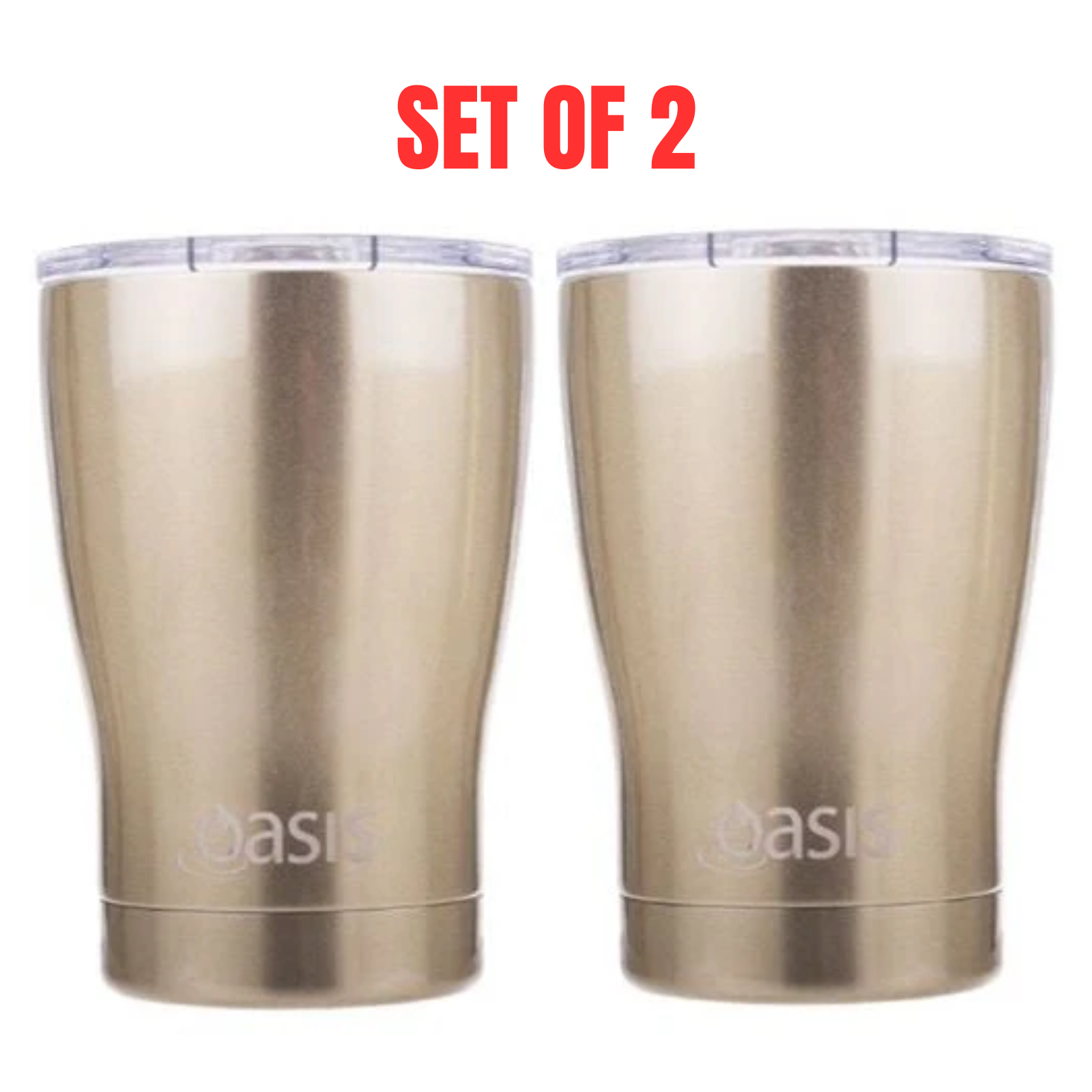 2 X Insulated Travel Double Wall Cup With Lid Stainless Steel 340ml - Champagne