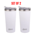2 X Oasis Insulated Travel Double Wall Mug 480ml With Lid Coffee Cup - White