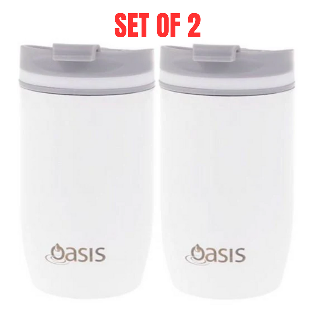 2 X Insulated Travel Double Wall Cup Stainless Steel Mug Flask Oasis 300ml White