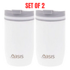 2 X Insulated Travel Double Wall Cup Stainless Steel Mug Flask Oasis 300ml White