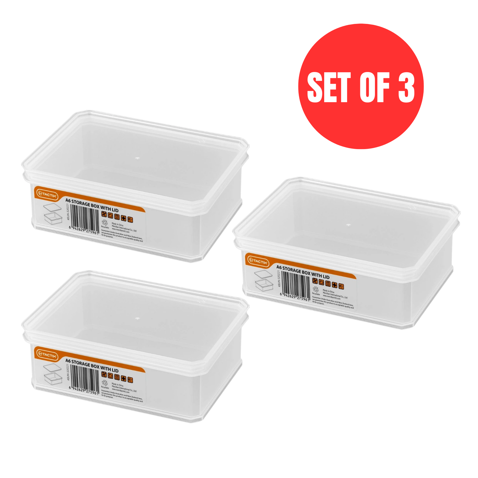 3 x Tactix Small A6 Storage Container Stackable Modular Craft Organiser With Lid