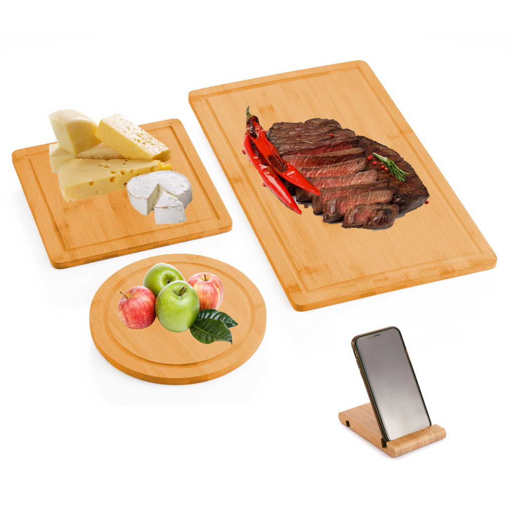 3 Pieces Bamboo Cutting Board with Juice Groove and Mobile Holder included for Home Kitchen