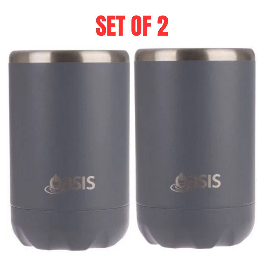 2 x Oasis Double Wall Vacuum Insulated Can Cooler Stainless Steel, 375ml - Steel