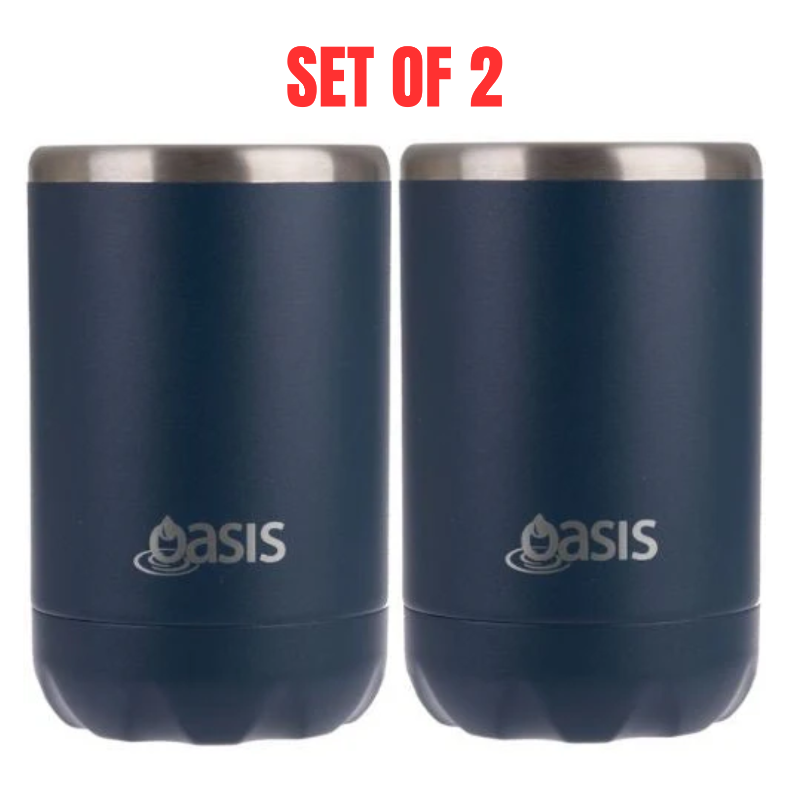 2 x Oasis Double Wall Vacuum Insulated Can Cooler Stainless Steel, 375ml - Navy