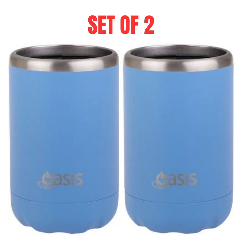 2x Oasis Double Wall Vacuum Insulated Cooler For Can/Bottle 375ml - Calypso Blue