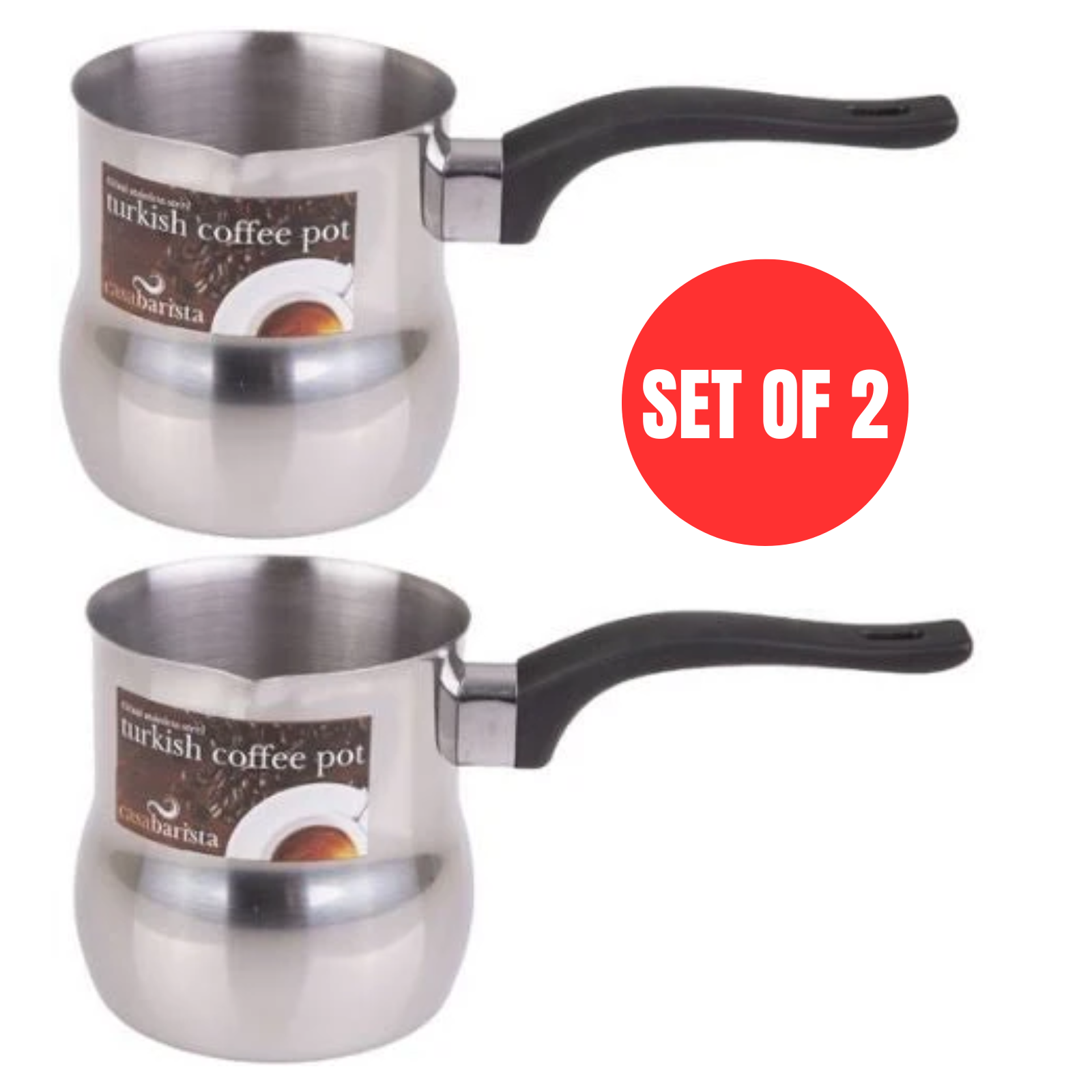 Turkish Coffee Pot Casa Barista Stainless Steel Milk Warmer Maker 650ml - 2 SETS
